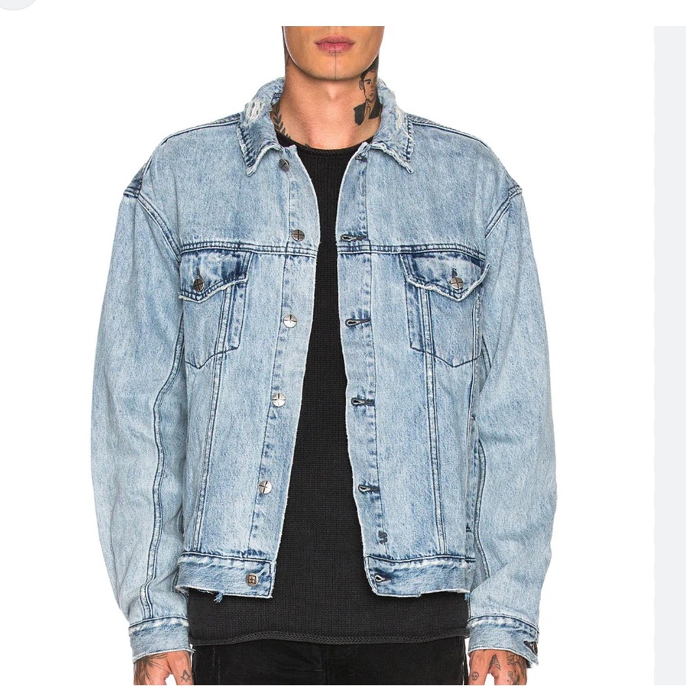 KSUbi Denim Jacket Oh G Acid Dreams with Distressed Details